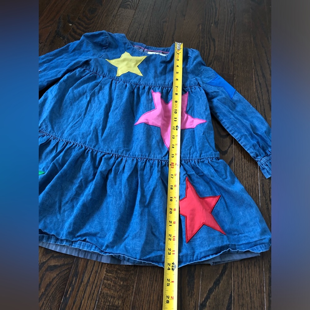 Mini Boden Girls 7-8 Denim Long-Sleeved A-Line Knee-Length Star Applique Dress - Picture 6 of 13